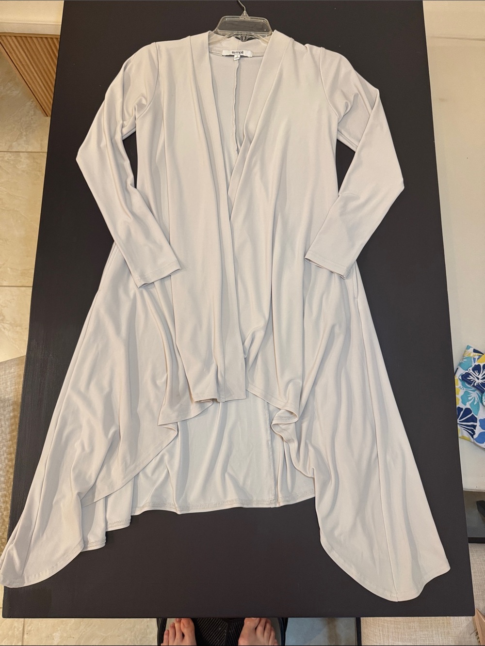 Sympli putty color asymmetrical, long Cardigan size 4
